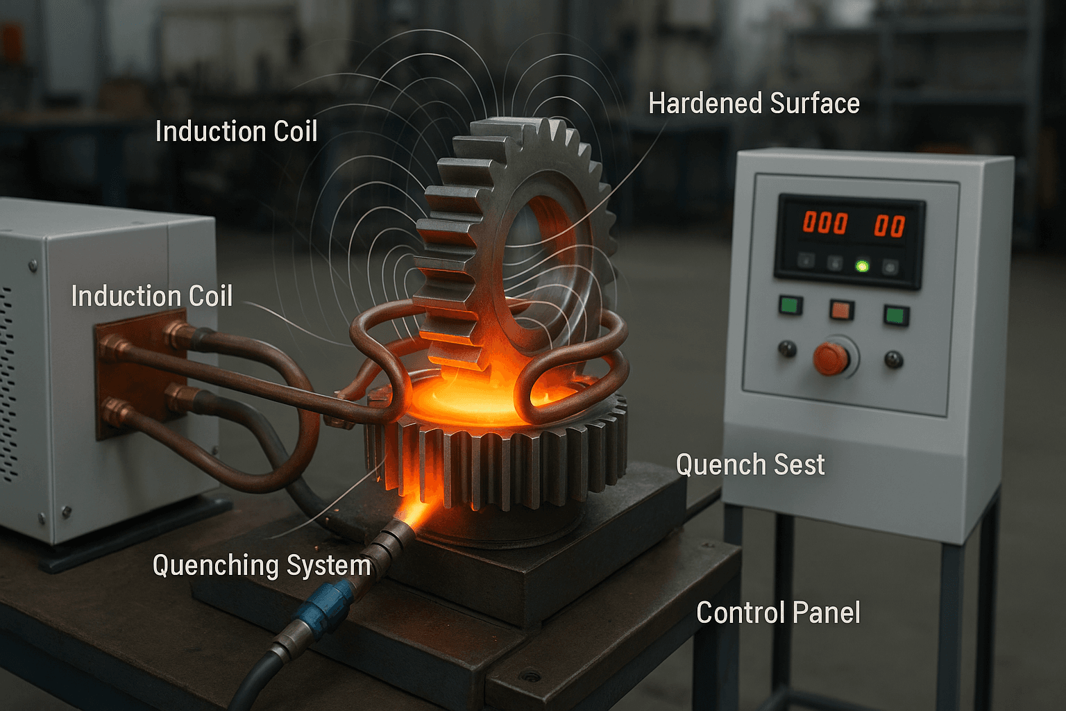 Illustration showing the gear hardening process